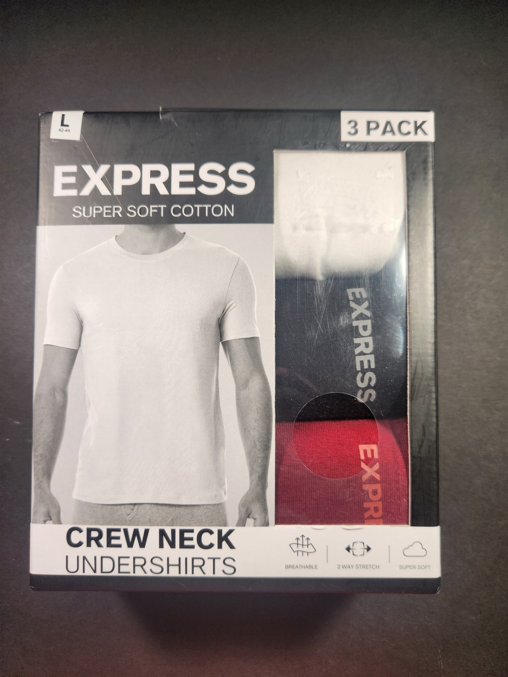 NWT Men's Express 3-Pack Crew Neck Undershirts – White, Black, Red